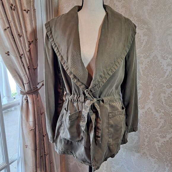 Nanette Lepore Size Large Olive Green Utility Jacket Tie Waist Pockets EUC - Picture 1 of 13